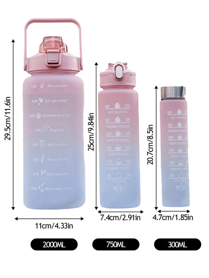 3PCs 2000ml,750ml,300ml Water Bottles Set